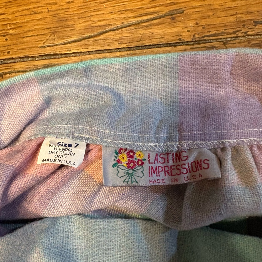 Vintage Feminine Preppy SoftGirl Pastel Plaid Pleated Midi Skirt - Picture 2 of 7